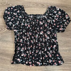 Art Class Black Floral Girl's Blouse